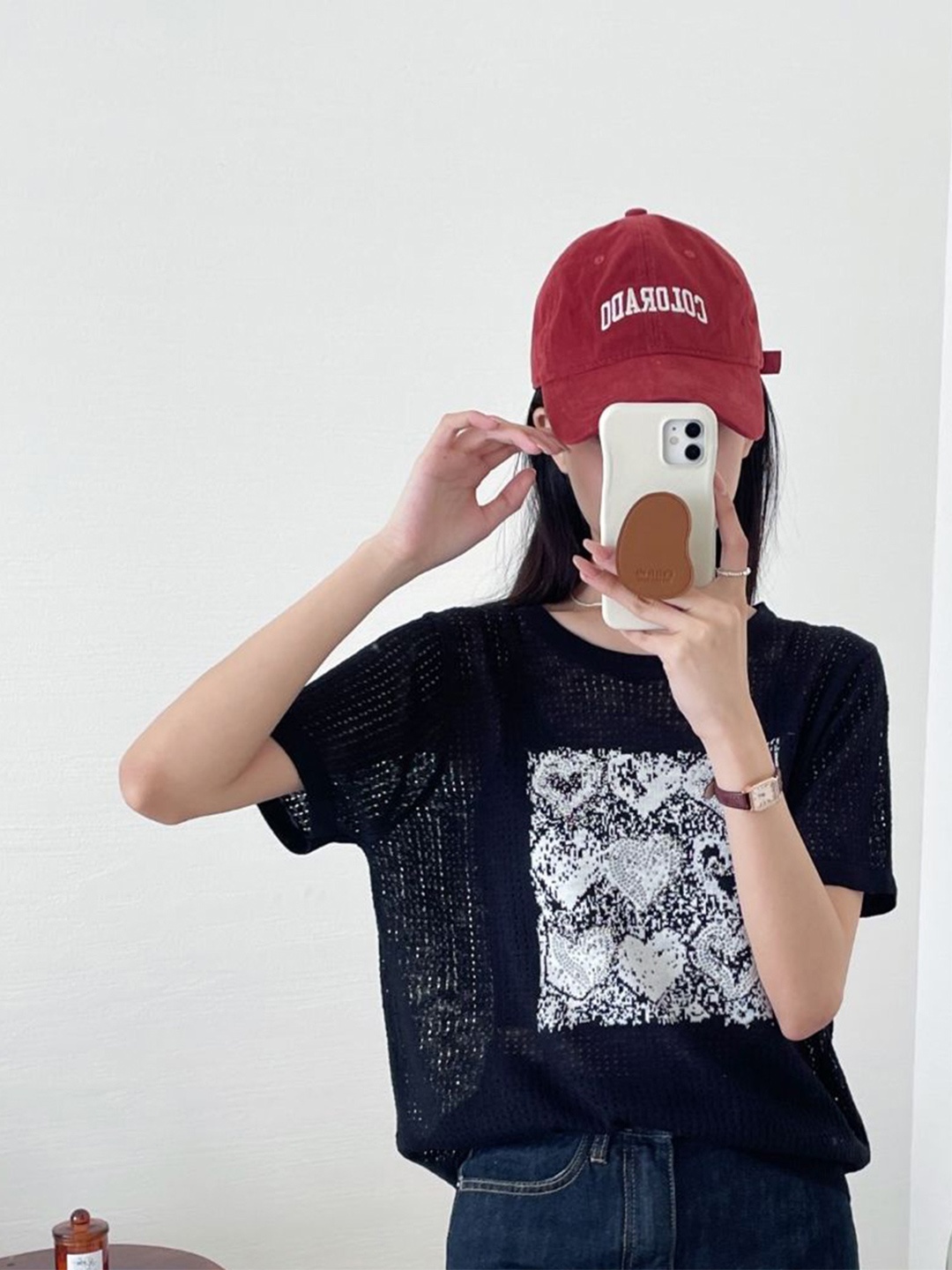 

StyleCast Round Neck Graphic Printed Short Sleeves Top, Black