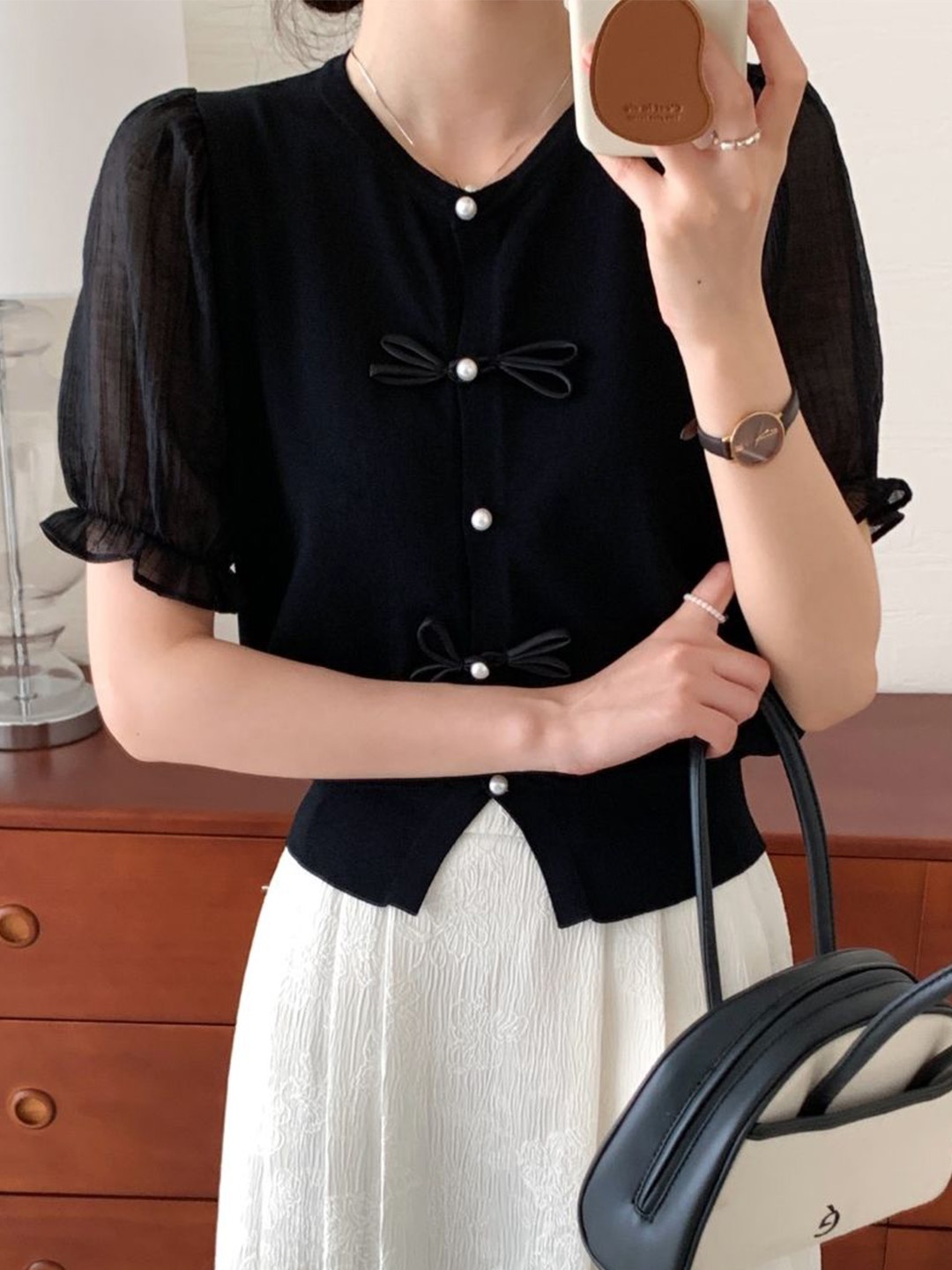 

StyleCast Puff Sleeve Blouson Top, Black