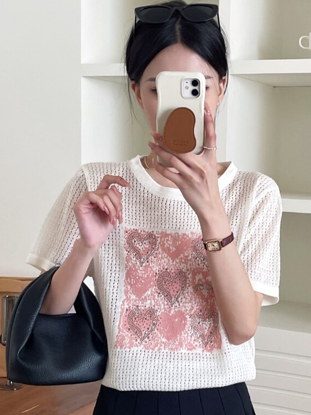 

StyleCast Self Design Round Neck Graphic Printed Top, White