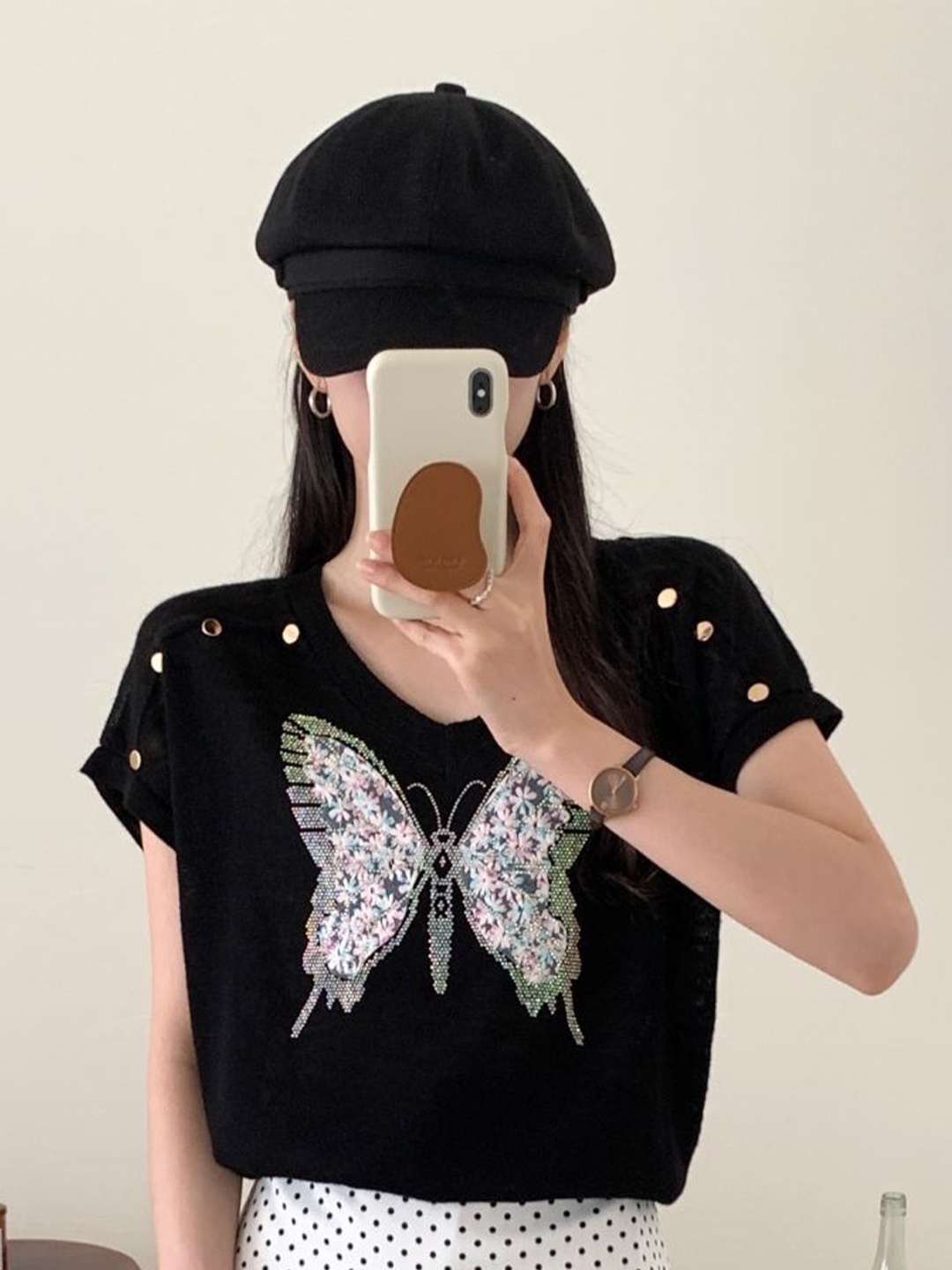 

StyleCast Embellished V-Neck Top, Black