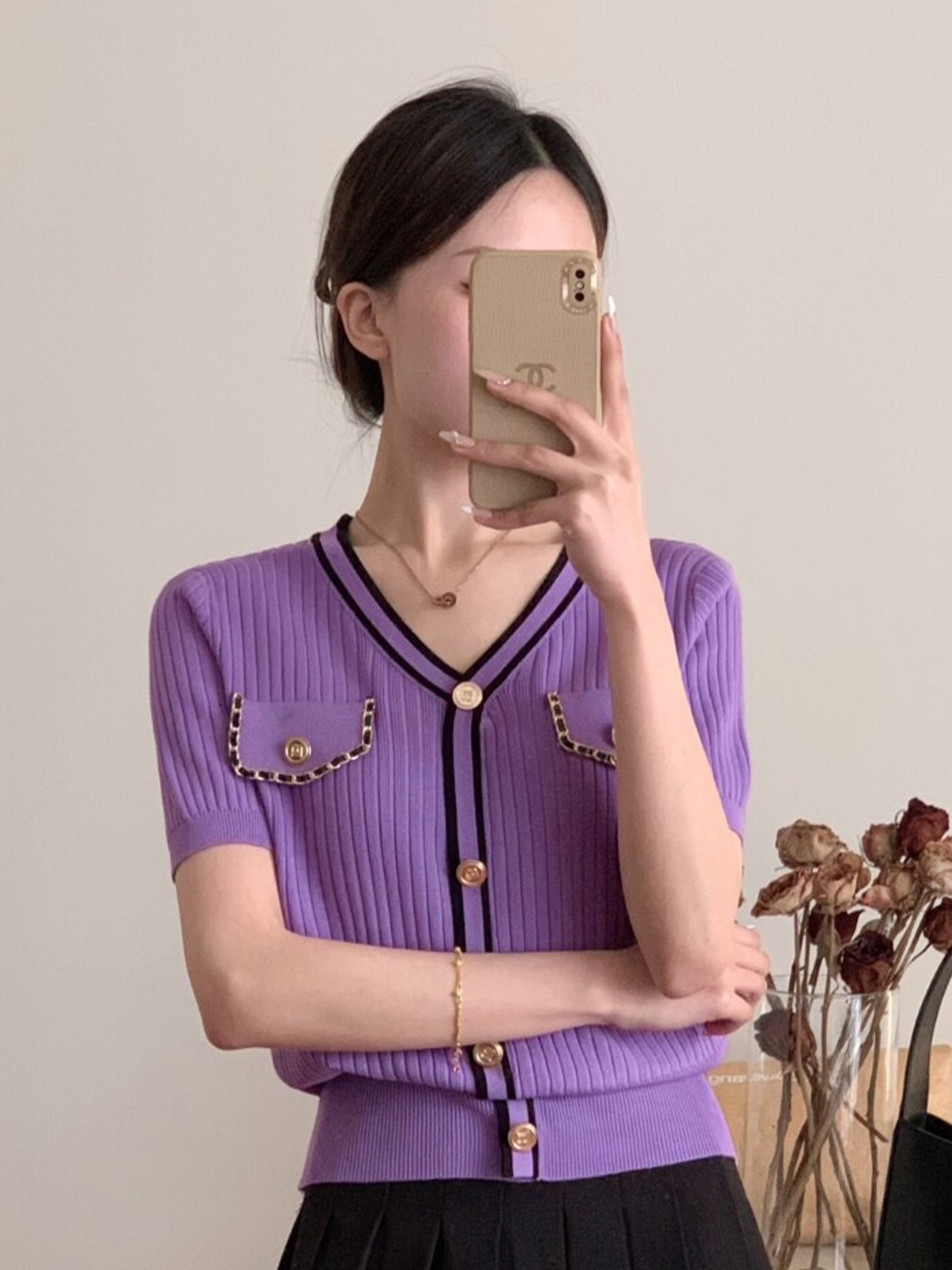 

StyleCast Purple Ribbed Shirt Style Top