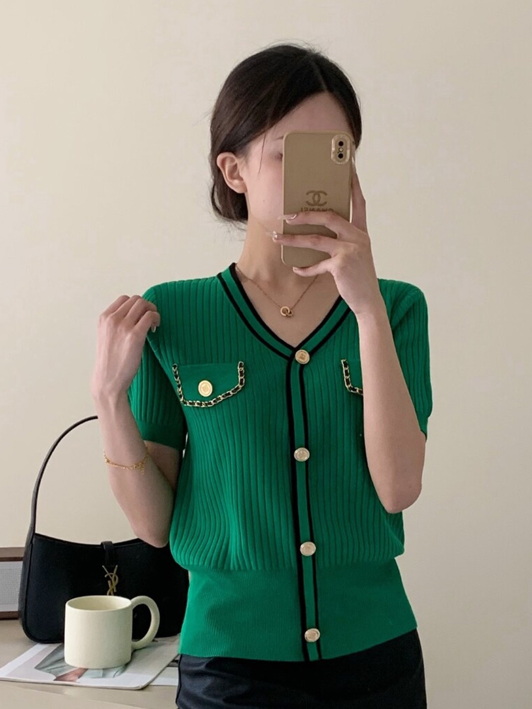 

StyleCast V-Neck Shirt Style Top, Green