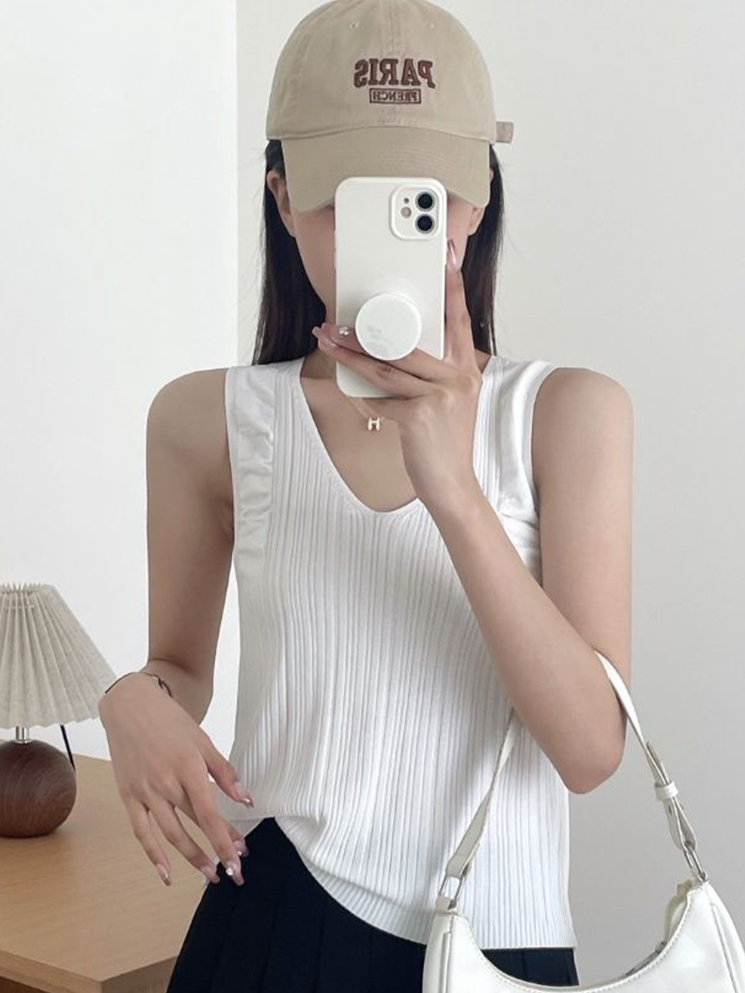 

StyleCast Self Design V-Neck Sleeveless Top, White