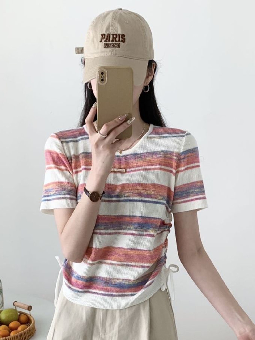 

StyleCast Pink Striped Round Neck Top