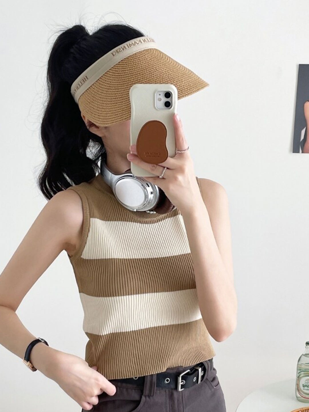 

StyleCast Self Design Round Neck Sleeveless Top, Brown