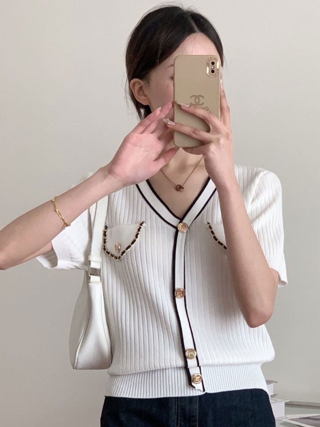 

StyleCast Self Design V-Neck Top, White