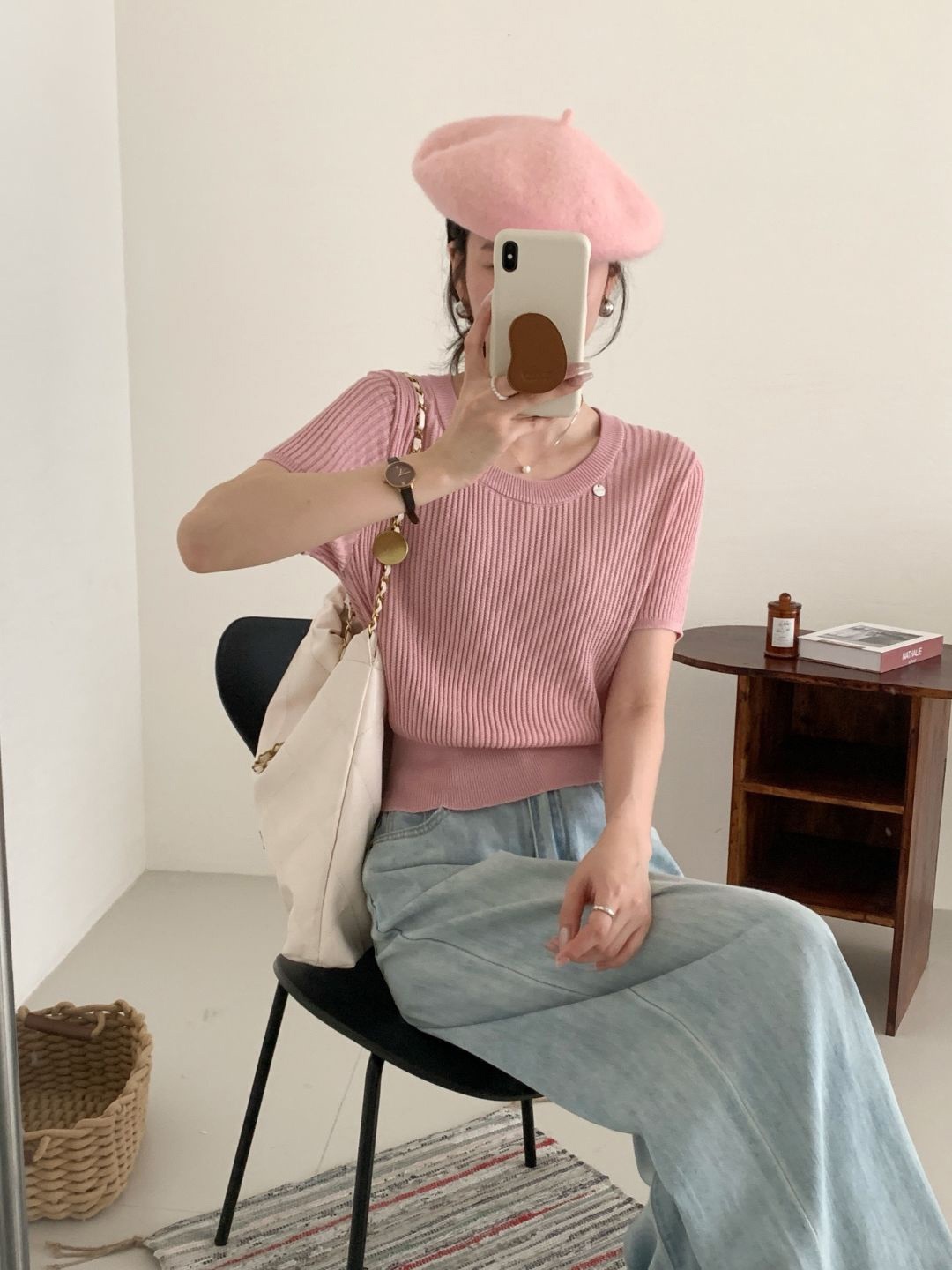 

StyleCast Round Neck Solid vertical striped Top, Pink