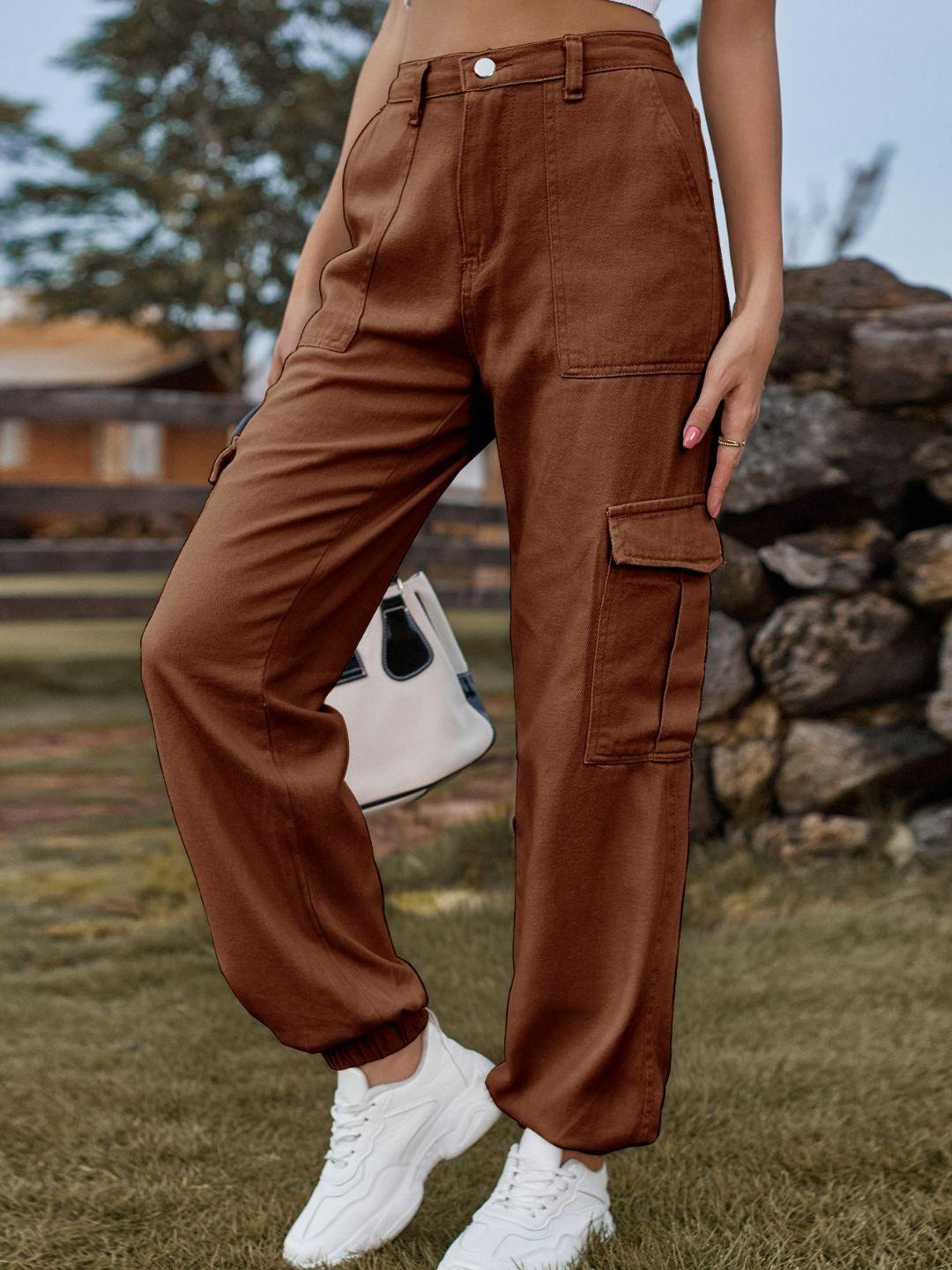 

4WRD by Dressberry Women Brown Slim Fit Mid-Rise Semi-Elastic Denim Weave Trousers