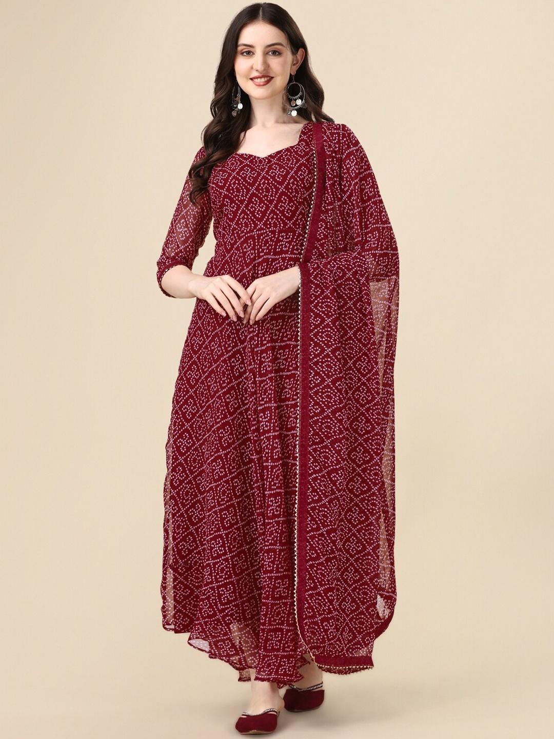 

PMD Fashion Sweetheart Neck Georgette Anarkali Kurta With Dupatta, Maroon