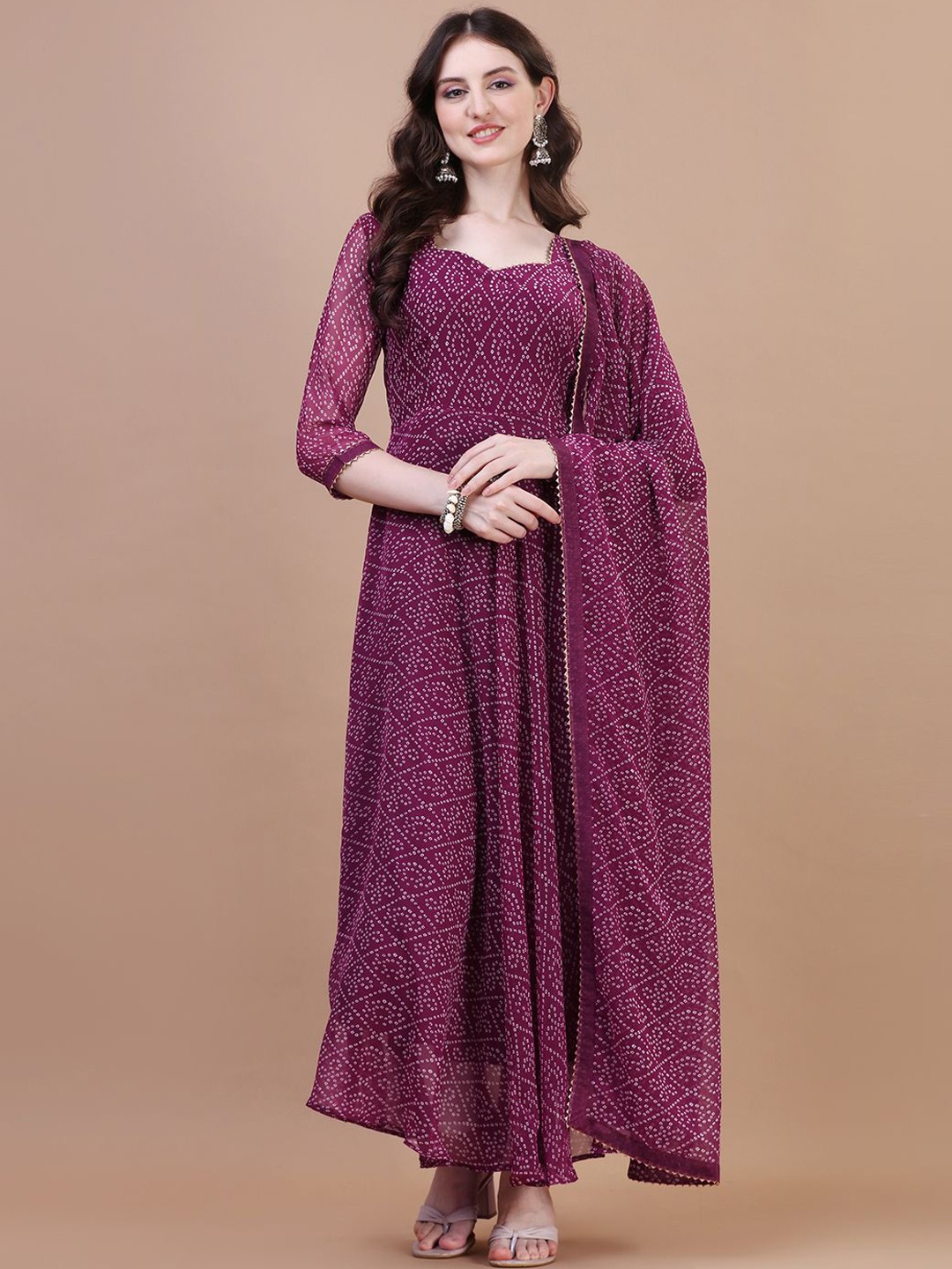 

PMD Fashion Bandhani Printed Georgette Anarkali Kurta, Purple