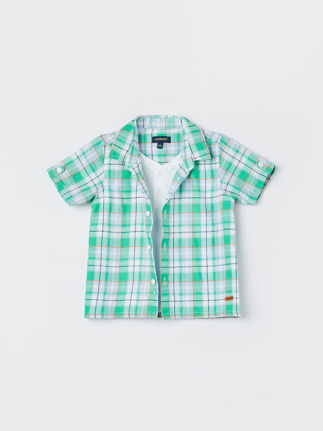 

Juniors by Lifestyle Boys Tartan Checked Spread Collar Short Sleeves Cotton Casual Shirt, Green