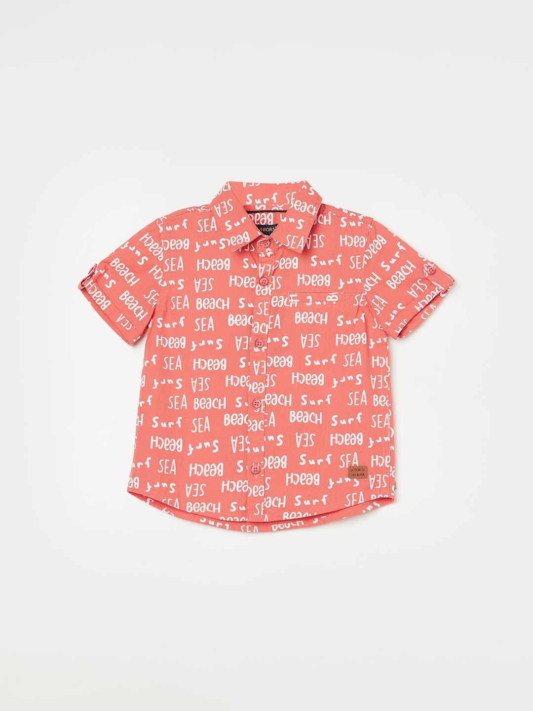 

Juniors by Lifestyle Typography Boys Opaque Printed Cotton Casual Shirt, Coral