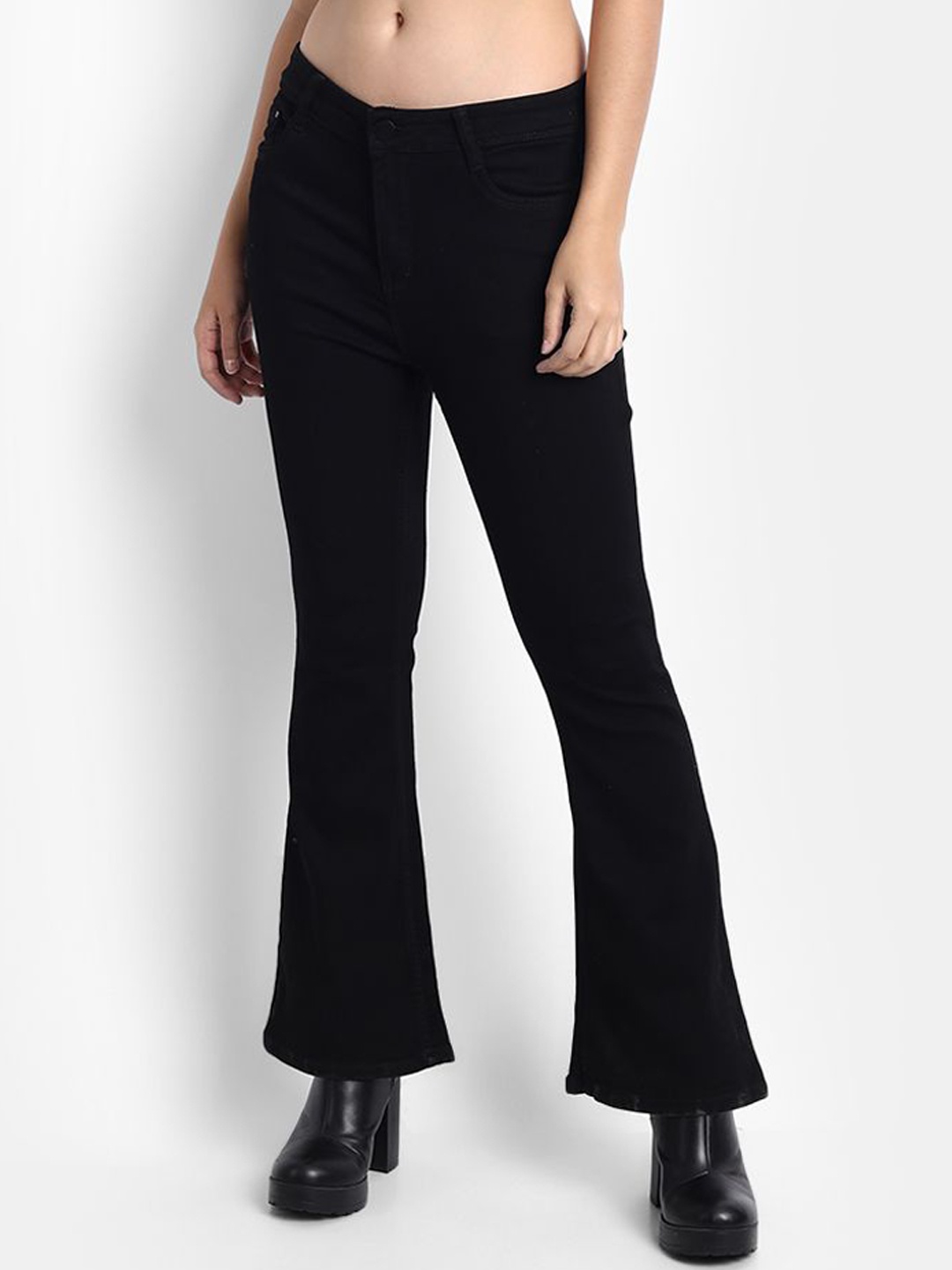 

BROADSTAR Women Smart Bootcut Fit Clean Look Dark Shade High-Rise Stretchable Jeans, Black