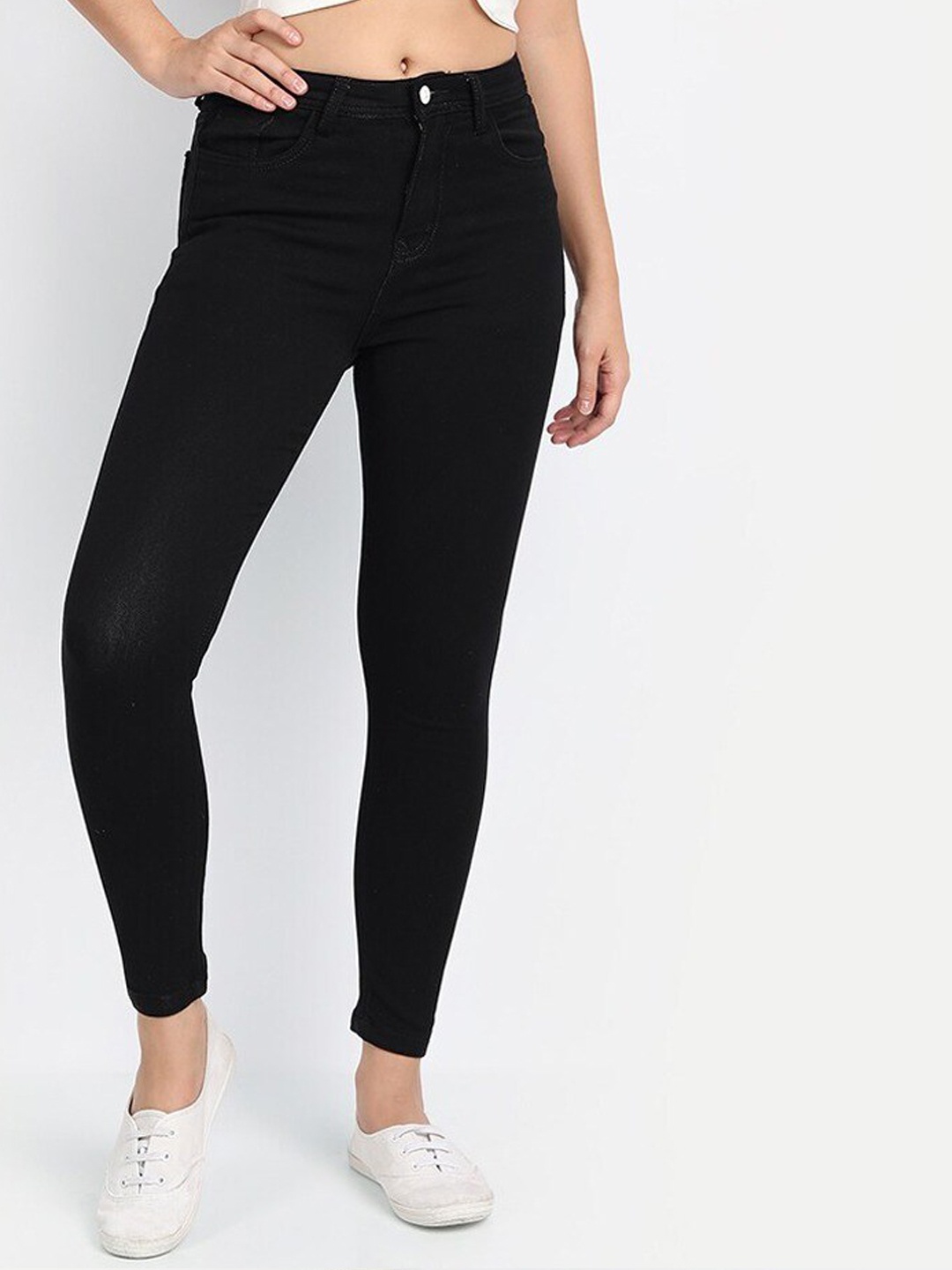 

BROADSTAR Women Smart Skinny Fit Mid-Rise Clean Look Stretchable Jeans, Black