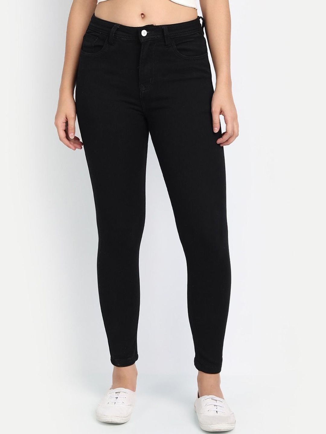 

BROADSTAR Women Smart Skinny Fit Mid-Rise Clean Look Cotton Stretchable Jeans, Black