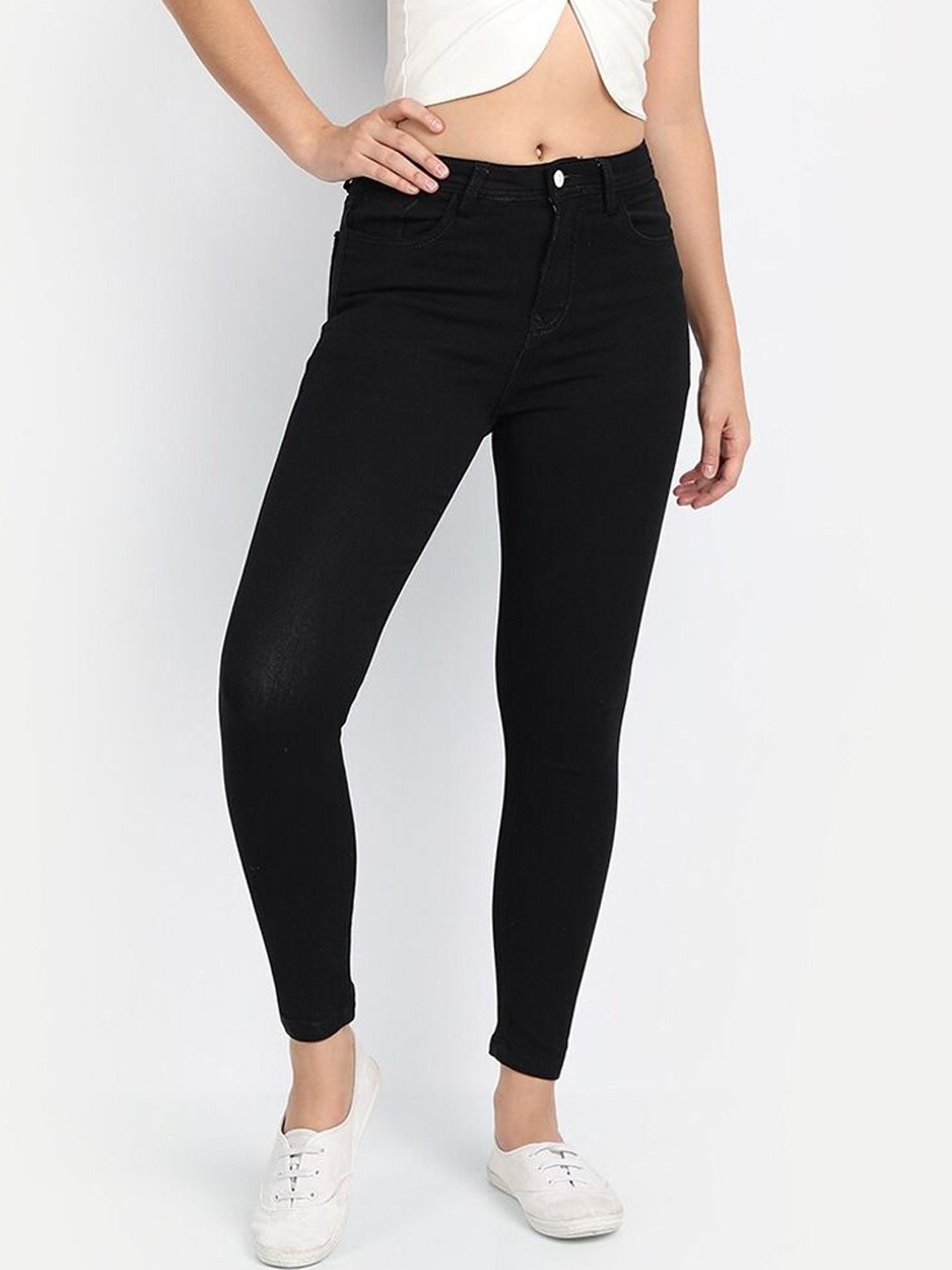 

Next One Women Smart Skinny Fit High-Rise Clean Look Stretchable Cropped Jeans, Black