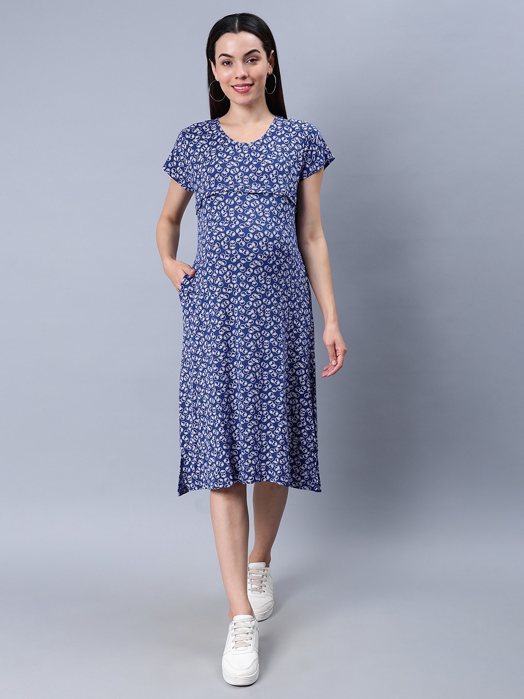 

NIGHTSPREE Geometric Printed Maternity Nightdress, Blue