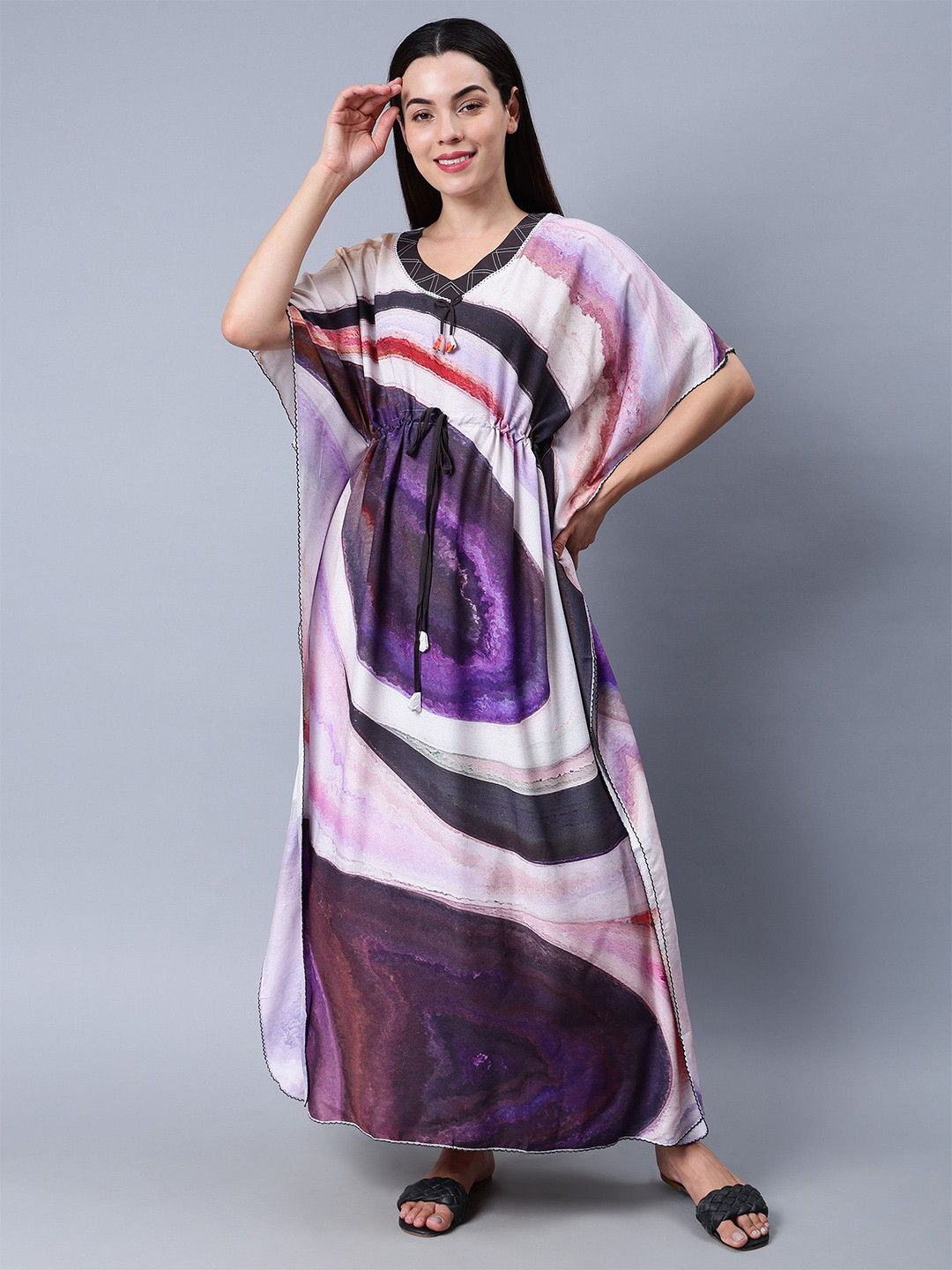 

NIGHTSPREE Printed Kaftan Maxi Nightdress, Purple
