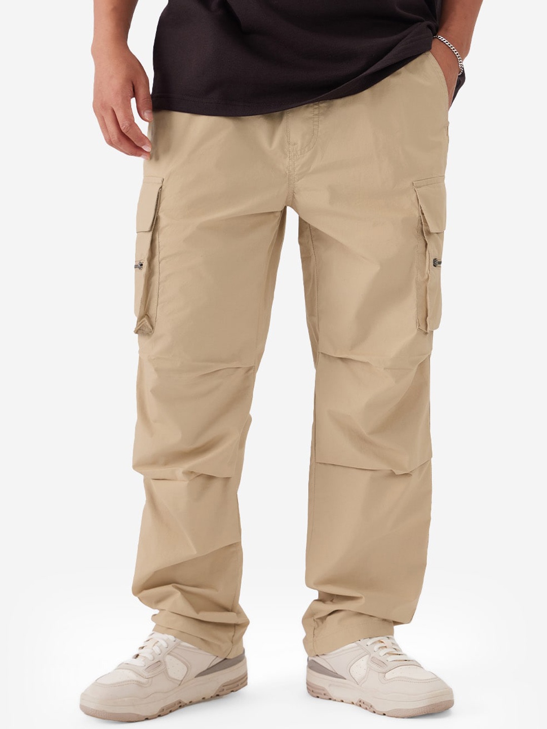 

The Souled Store Men Straight Fit Cargos Trouser, Beige