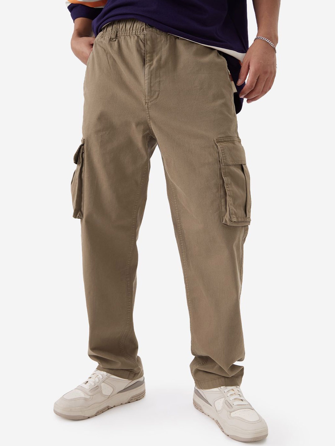 

The Souled Store Men Straight Fit Cargos Trousers, Tan