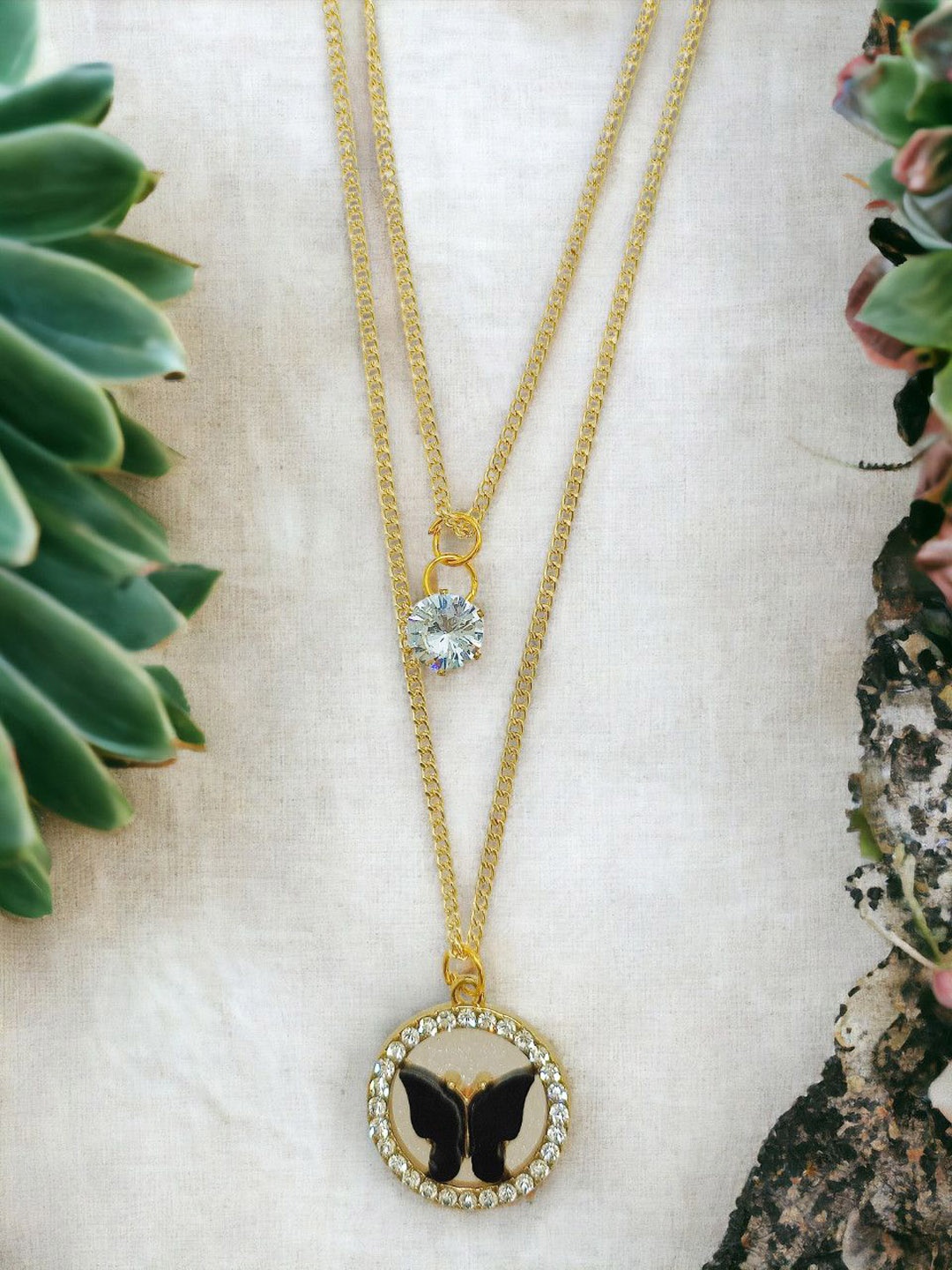 

FEMMIBELLA Gold-Plated Cubic Zirconia Circular Necklace & Chain