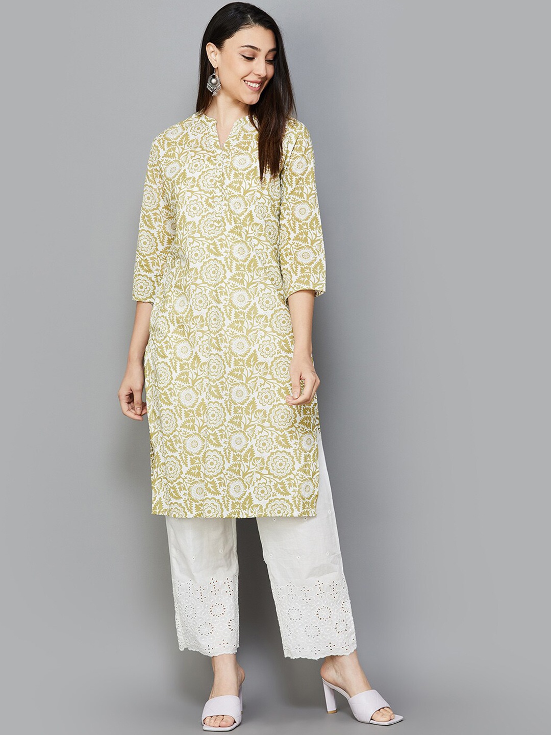 

Melange by Lifestyle Floral Printed Straight Kurta, Olive