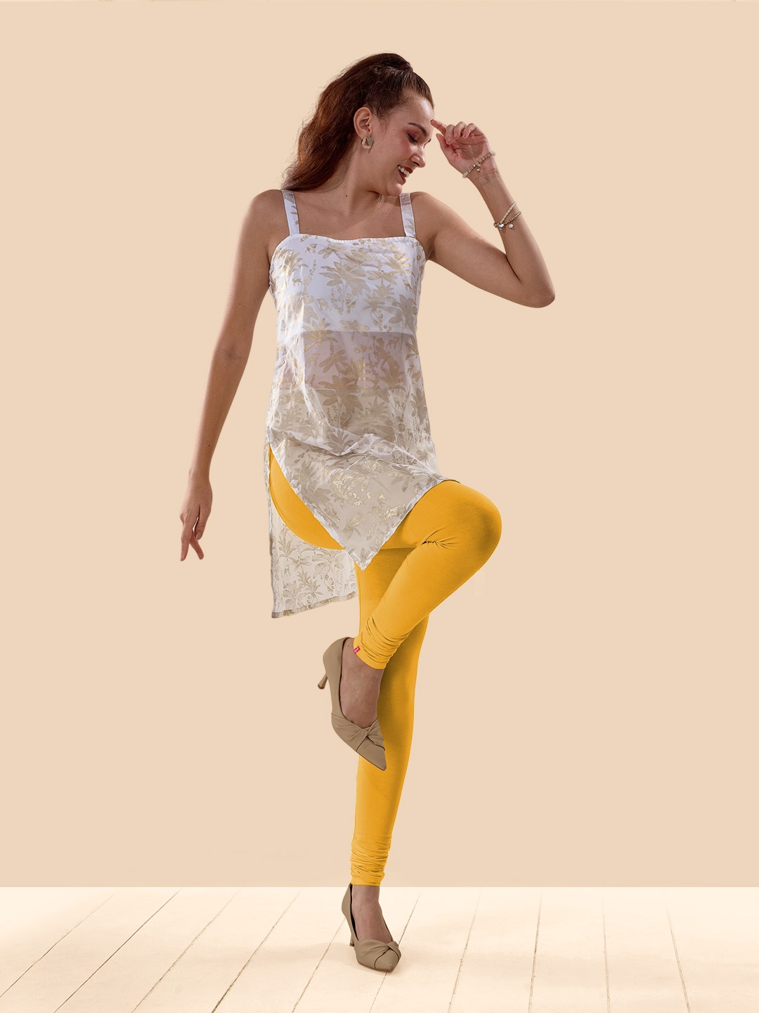 

LYRA 4-Way Stretch Churidar Length Leggings, Yellow