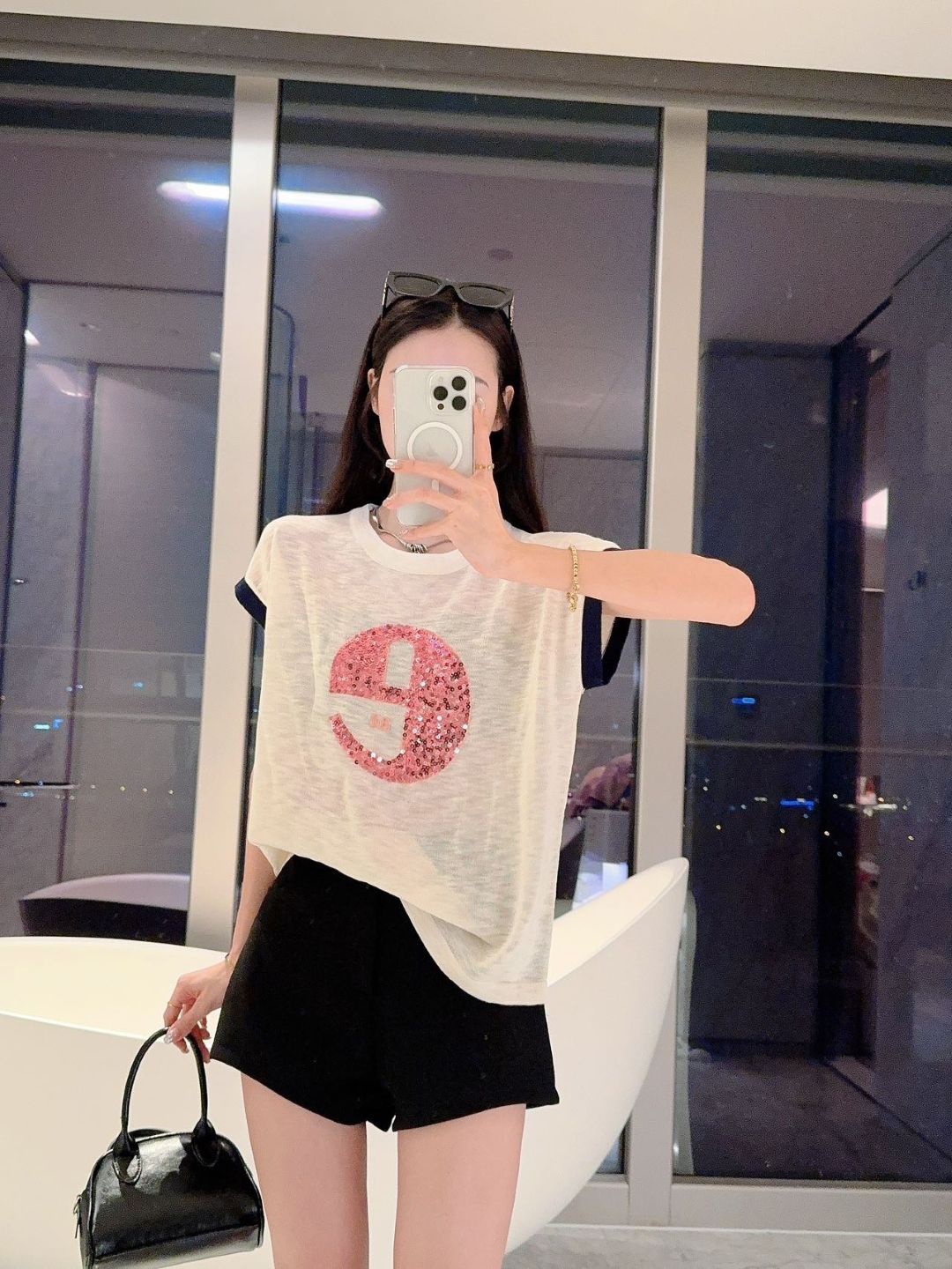 

StyleCast White Self Design Extended Sleeves Semi Sheer Regular Top