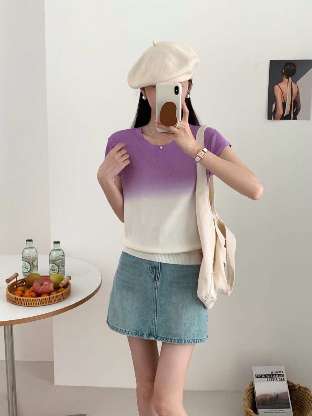 

StyleCast Round Neck Solid Ombre Top, Purple