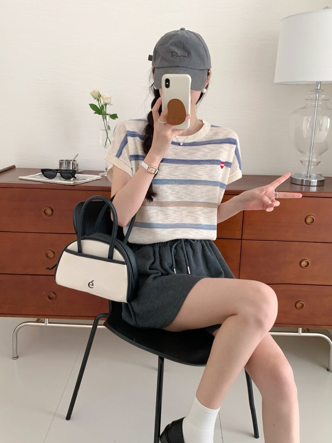 

StyleCast Round Neck Horizontal Striped Top, Cream