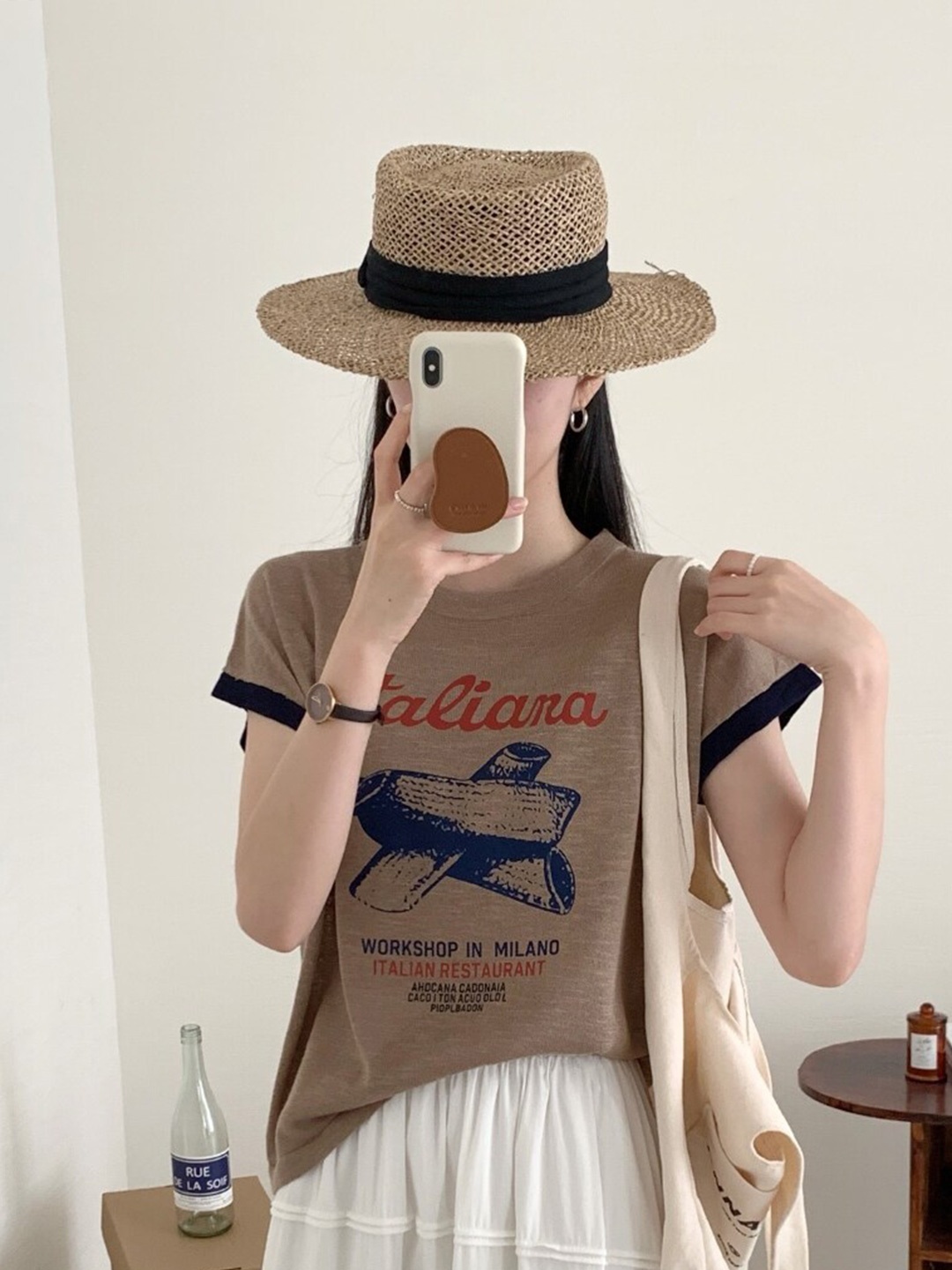 

StyleCast Round Neck Typography Printed Top, Brown
