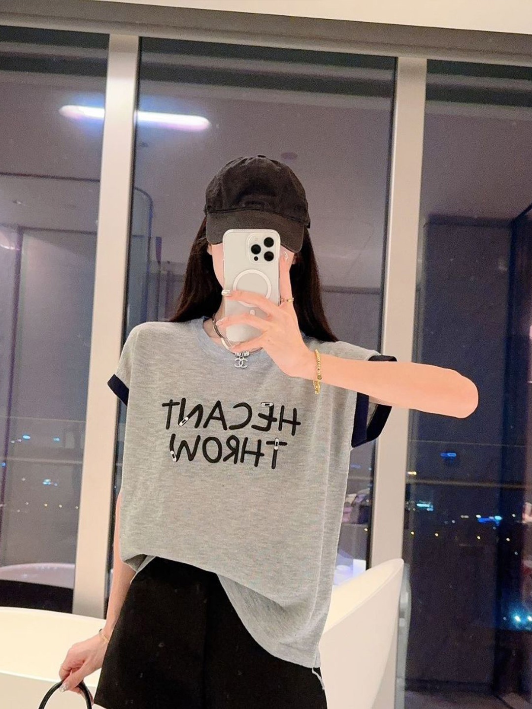 

StyleCast Round Neck Typography Printed Top, Grey