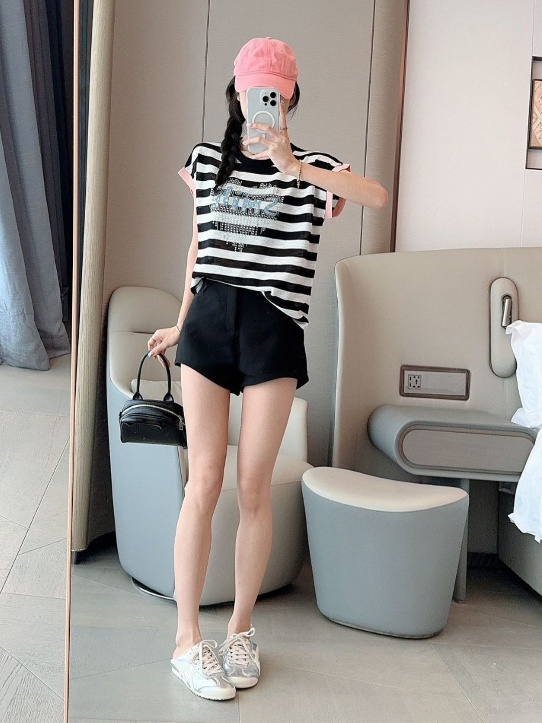 

StyleCast Striped Round Neck Top, Black
