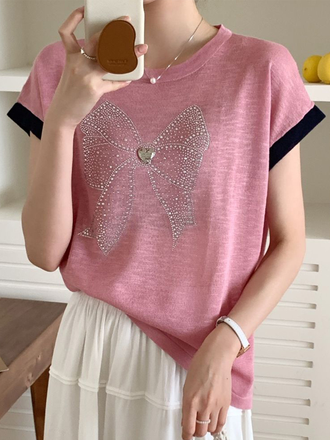 

StyleCast Round Neck Embellished Top, Pink