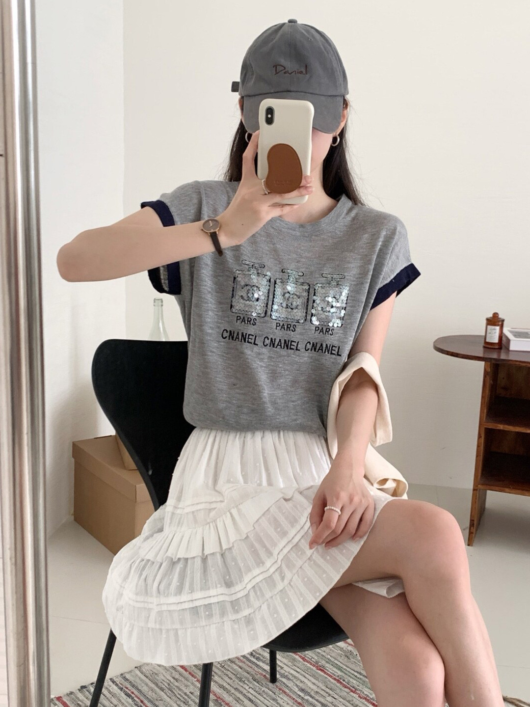 

StyleCast Round Neck Embellished Top, Grey