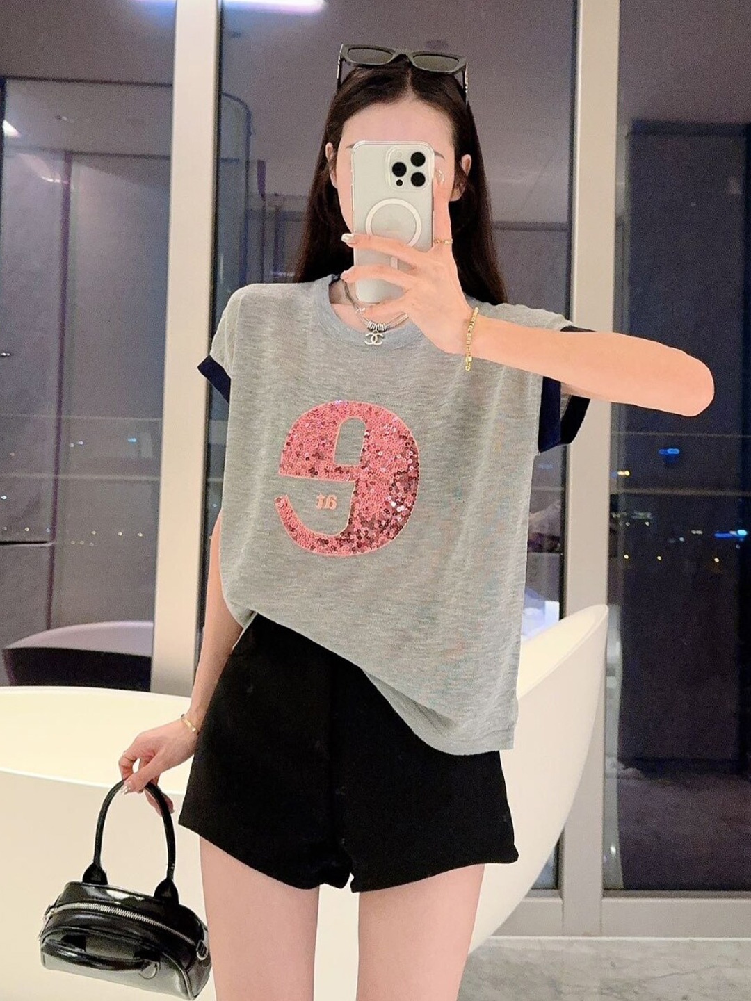 

StyleCast Round Neck Embellished Top, Grey
