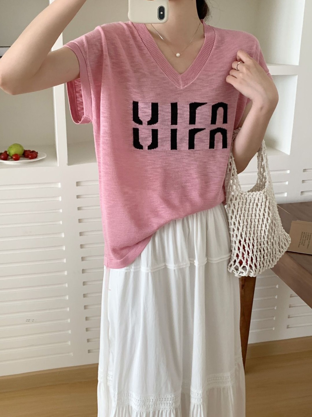 

StyleCast V-Neck Typography Printed Top, Pink