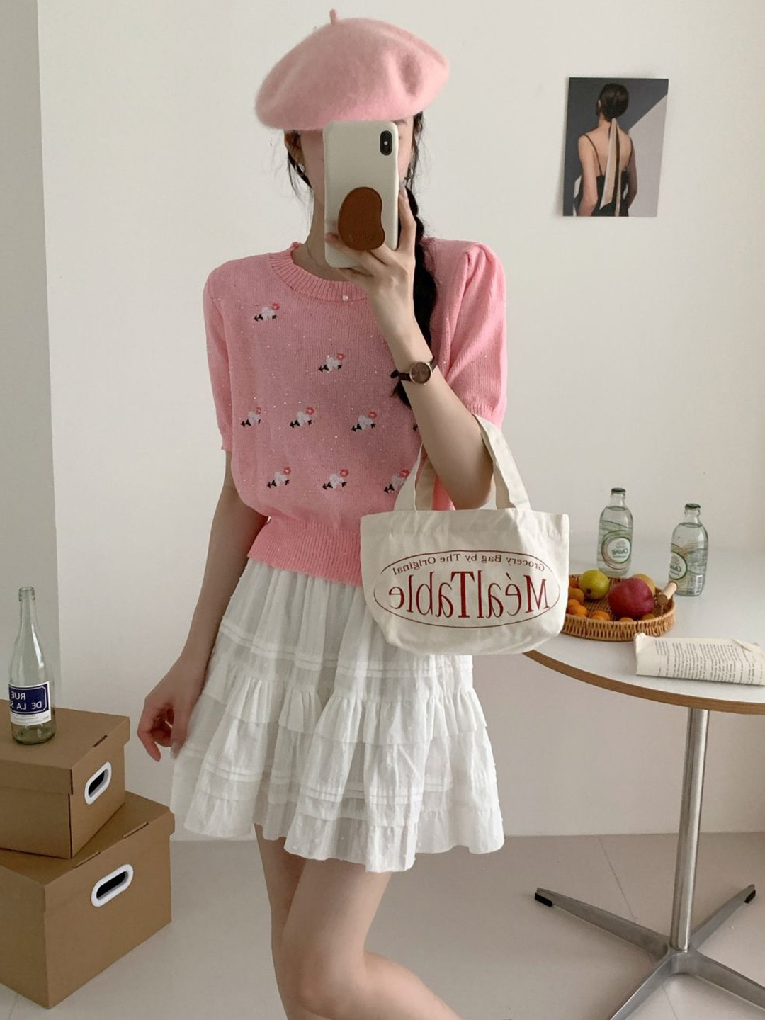 

StyleCast Round Neck Floral Printed Knitted Top, Pink