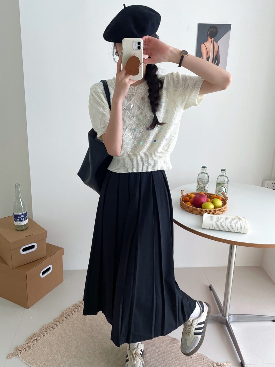 

StyleCast Self Design Round Neck Embellished Top, White