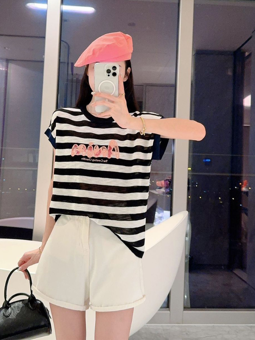

StyleCast Black & White Striped Round Neck Top