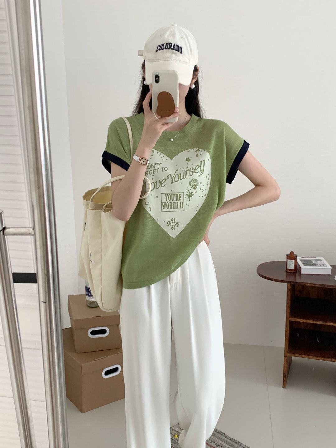 

StyleCast Round Neck Typography Printed Top, Green