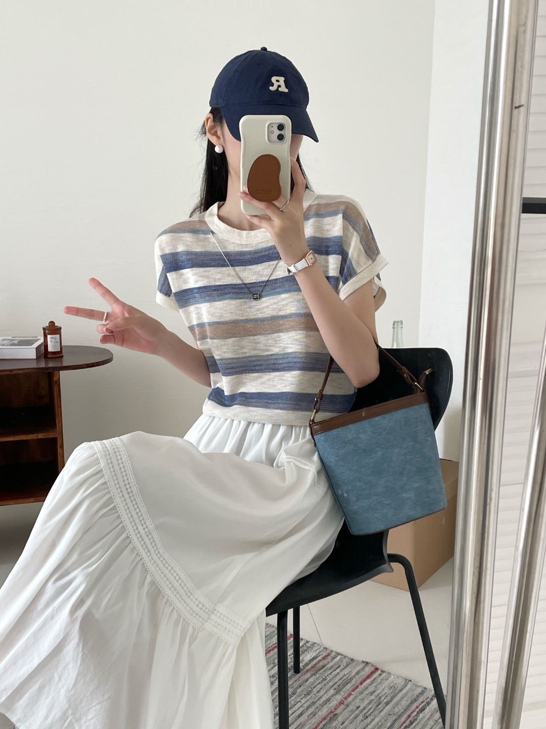 

StyleCast Round Neck Horizontal Striped Top, Blue