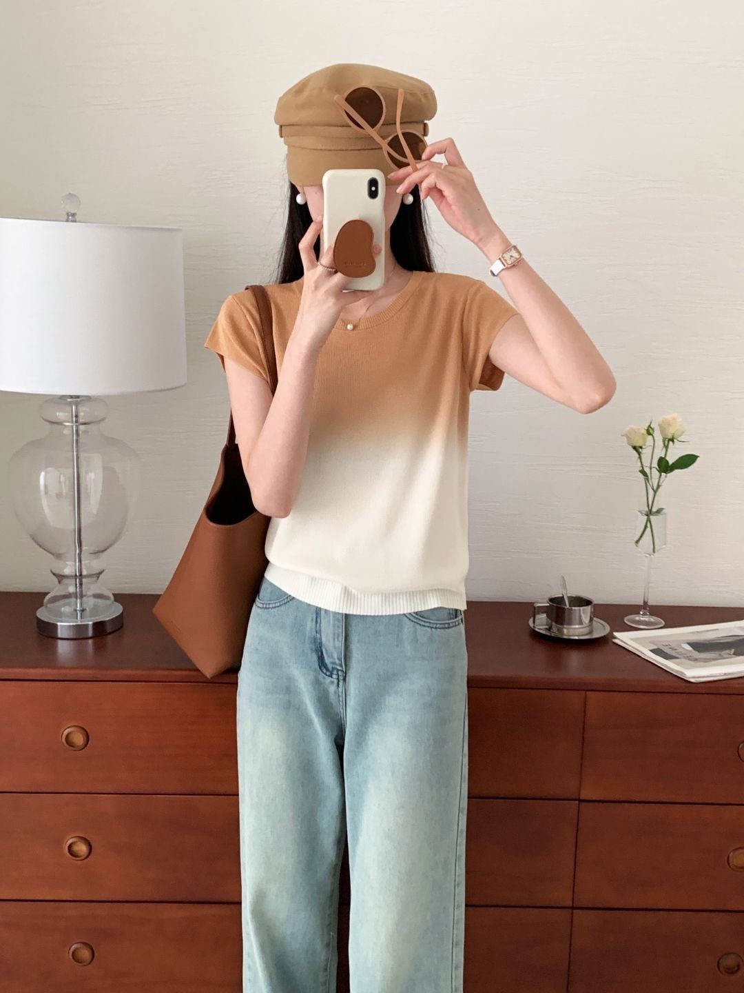 

StyleCast Round Neck Solid Ombre Top, Brown