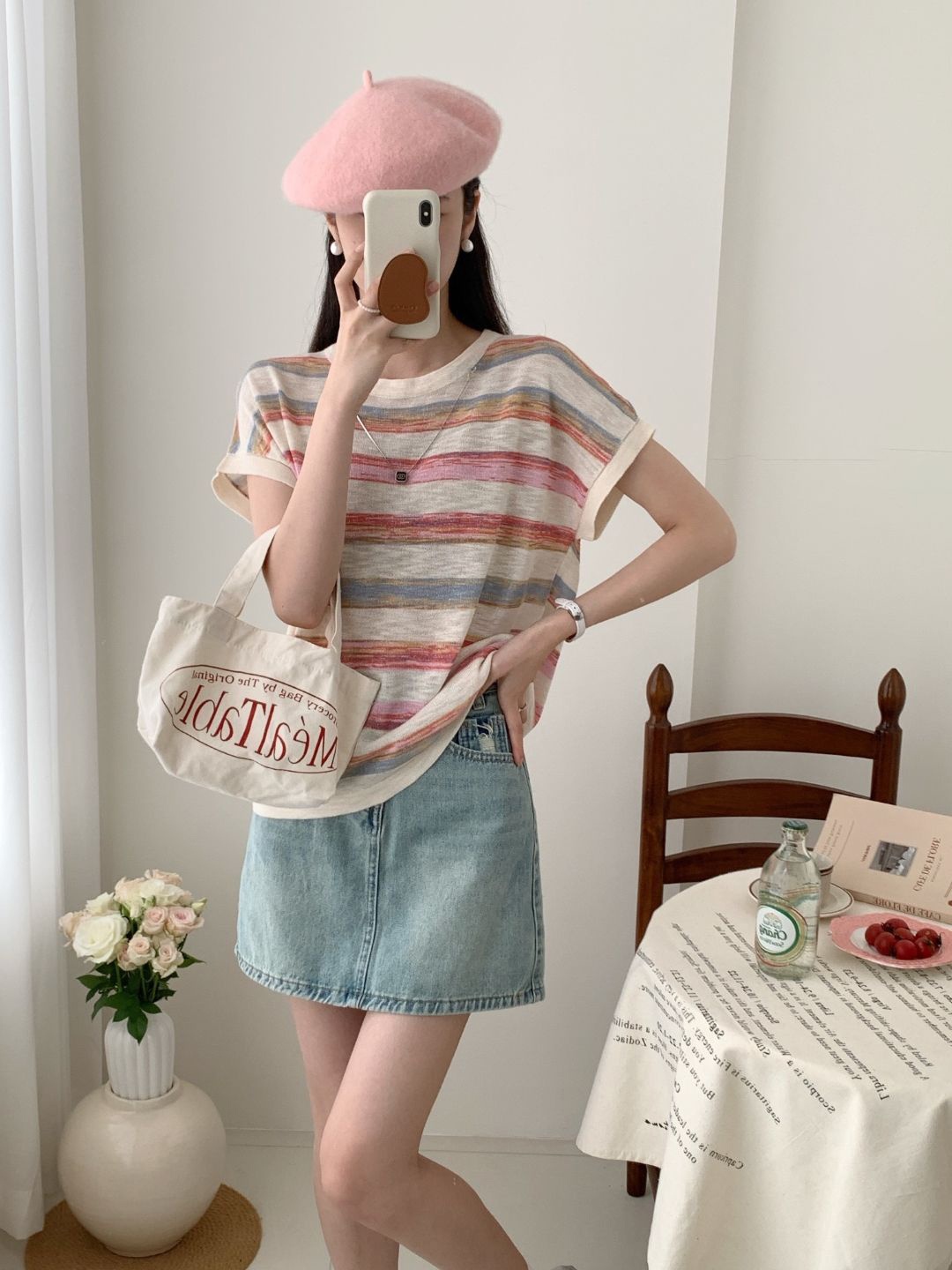 

StyleCast Round Neck Horizontal Striped Top, Red