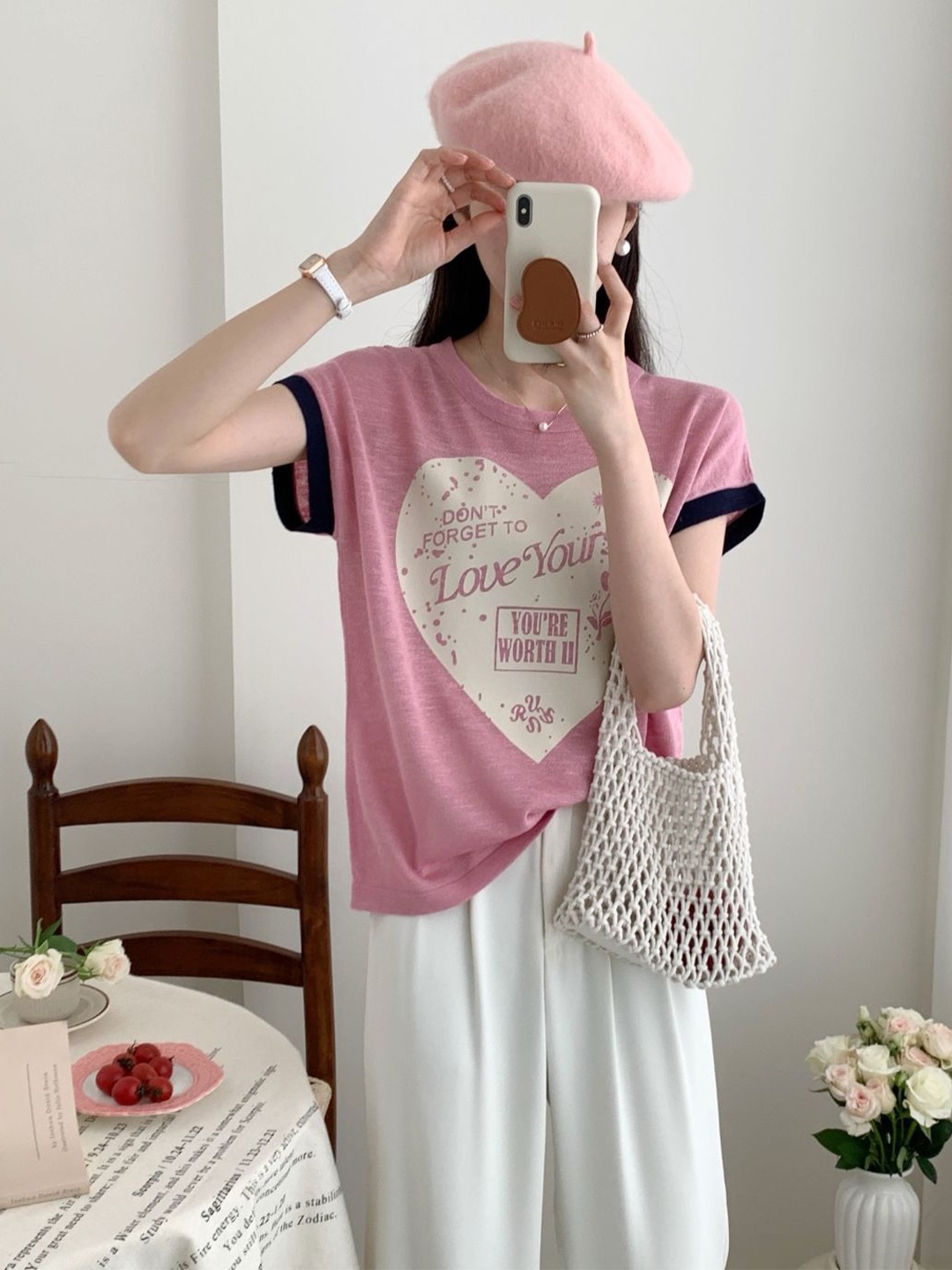 

StyleCast Pink Typography Printed Round Neck Top