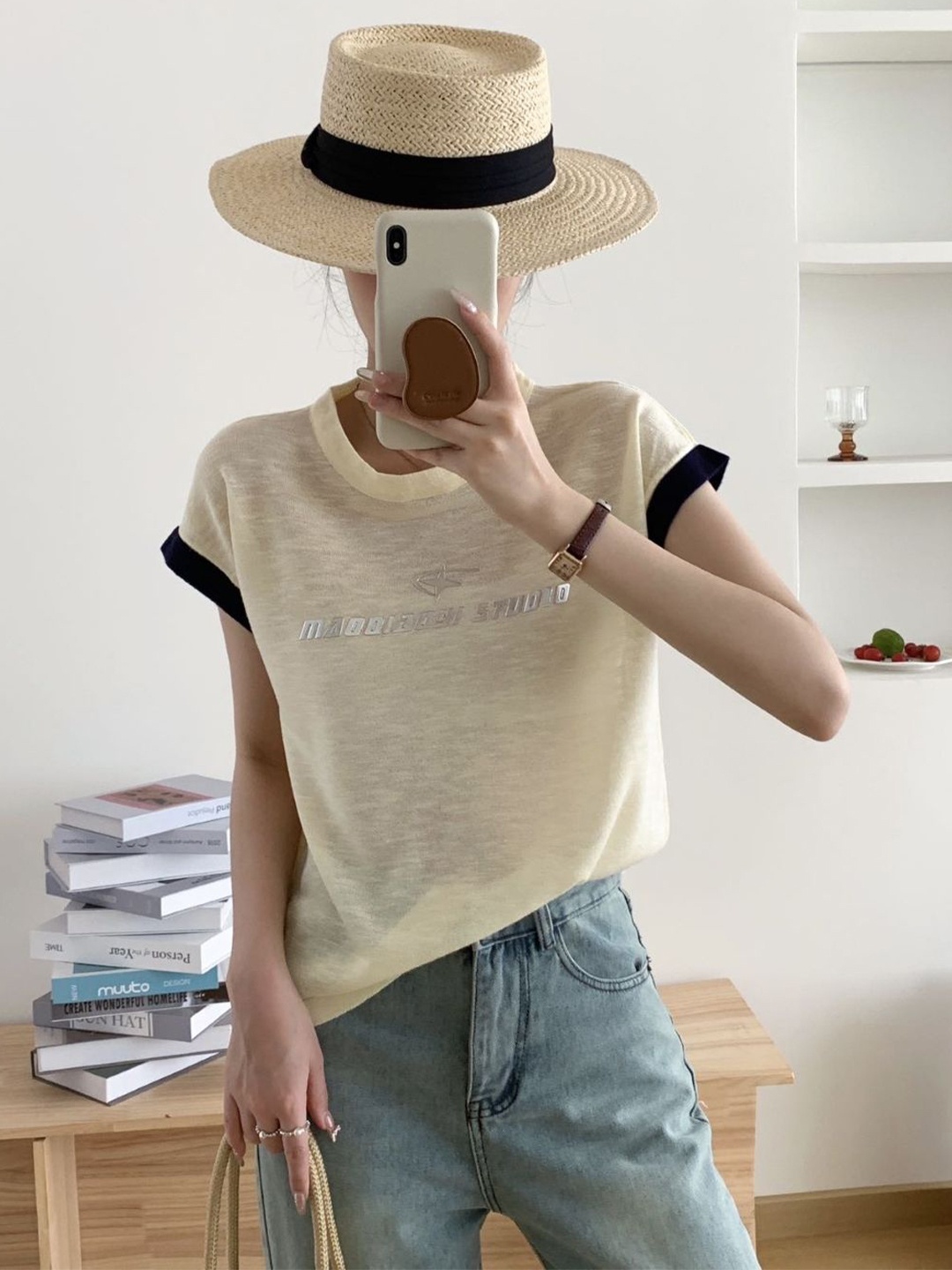 

StyleCast Cream Typography Printed Round Neck Top