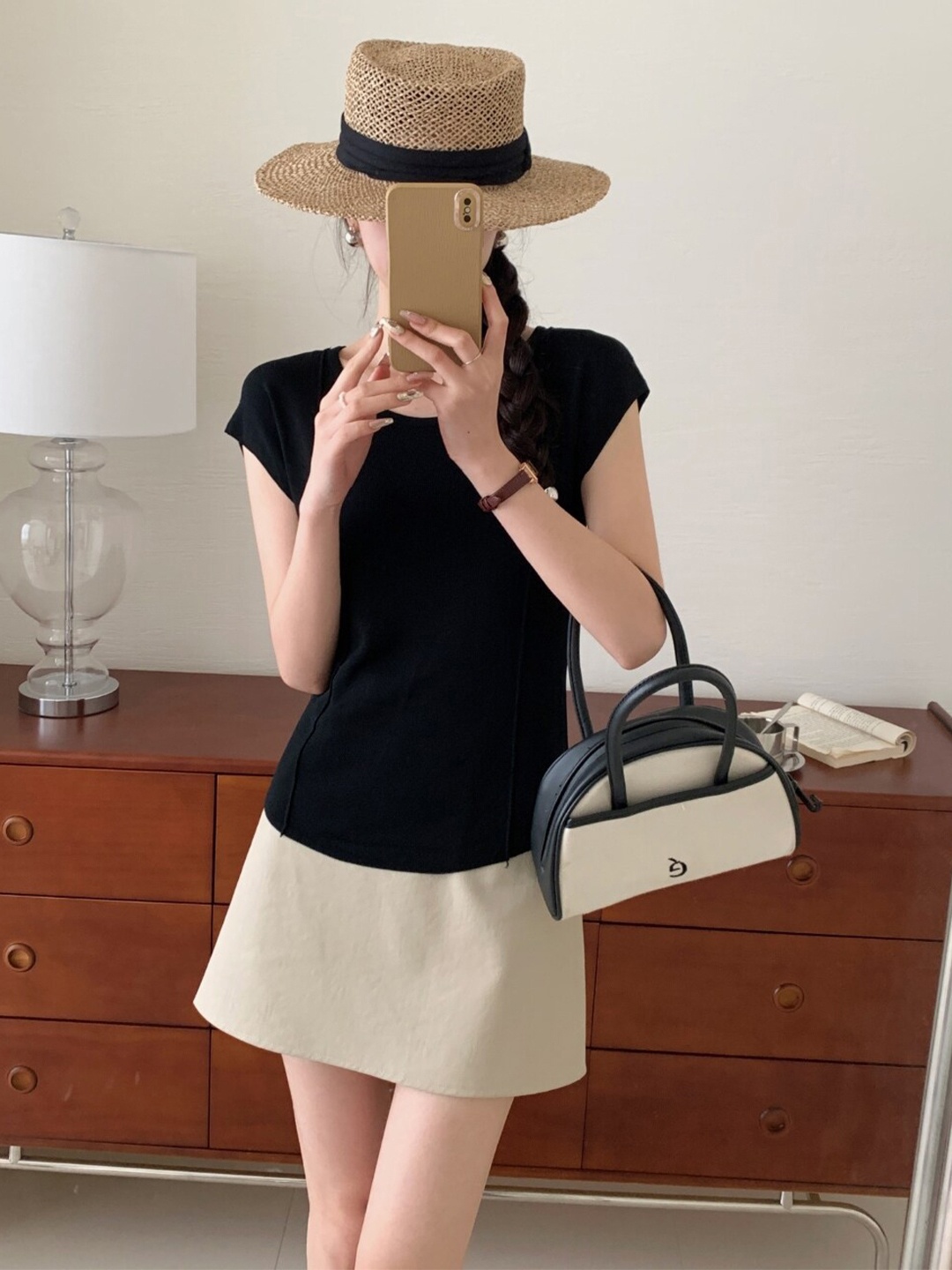 

StyleCast Black Round Neck Cap Sleeves Corset Top