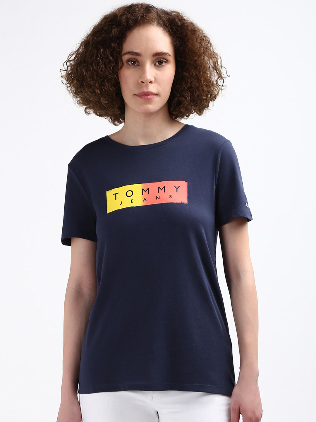 

Tommy Hilfiger Typography Printed Round Neck Cotton T-shirt, Blue