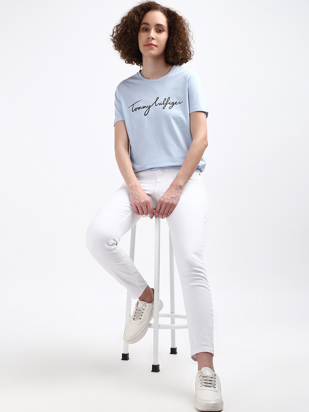 

Tommy Hilfiger Typography Printed Round Neck Cotton T-shirt, Blue