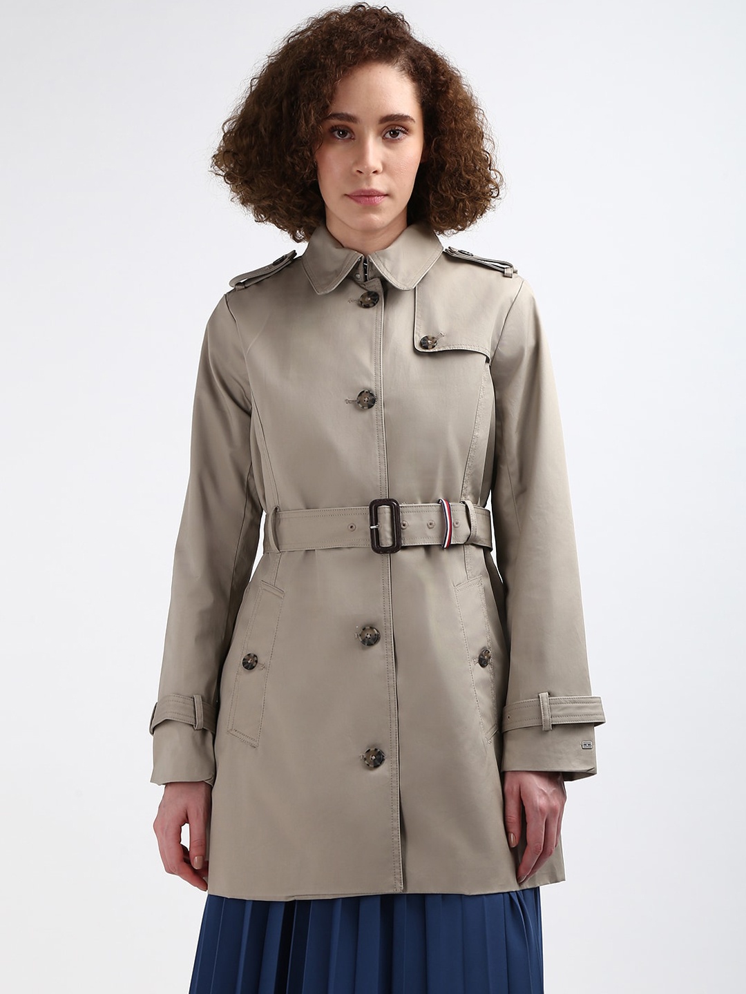 

Tommy Hilfiger Single-Breasted Pure Cotton Trench Coat, Khaki